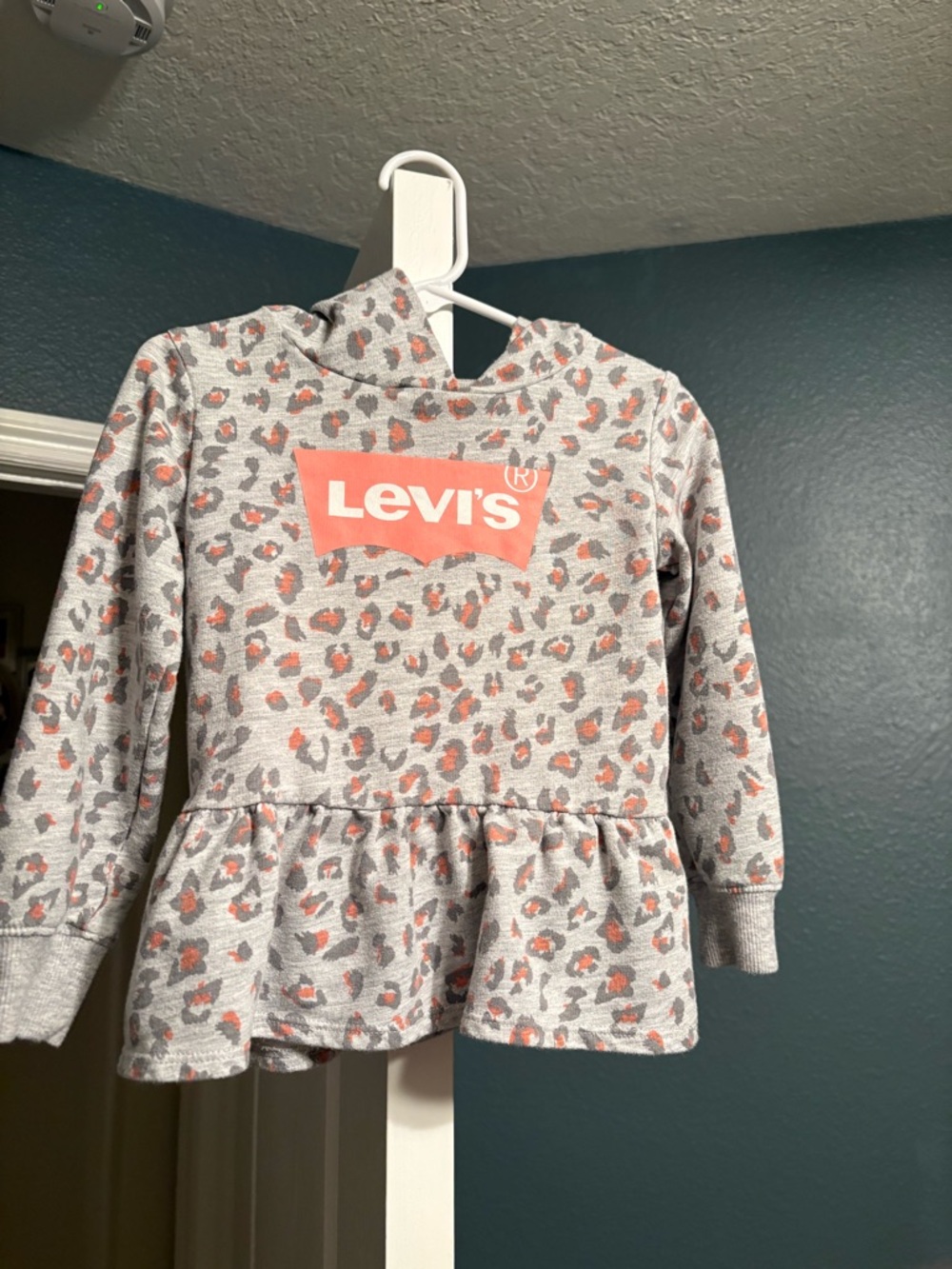Levi's Grey Hoodie with Coral Leopard Print